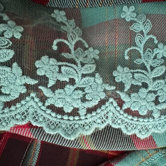 Preppy Goth Plaid Lace Button Up Shirt Viscose Soft Surroundings Western Cowgirl - Picture 3 of 7